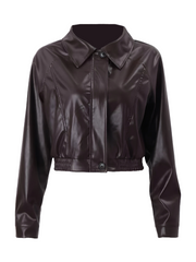 Womens Brown Faux Leather Jacket