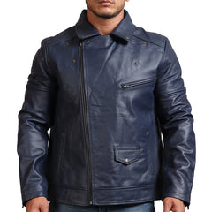 Men's Real Leather Blue Motorcycle Jacket
