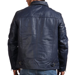 Men's Real Leather Blue Motorcycle Jacket
