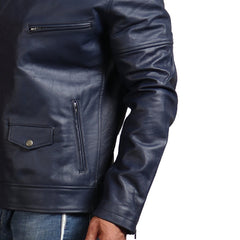 Men's Real Leather Blue Motorcycle Jacket