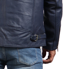 Men's Real Leather Blue Motorcycle Jacket
