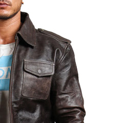 Men's Dark Brown Genuine Leather Trucker Jacket