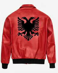 Red Leather Albanian Flag Jacket