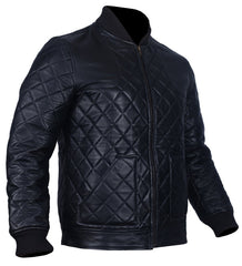 Men's Black Leather Diamond Quilted Biker Style jacket