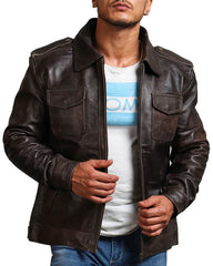 Men's Dark Brown Genuine Leather Trucker Jacket