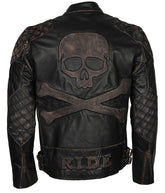 Skull Crossbones Quilted Leather Motorcycle Jacket