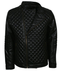 Men's Diamond Quilted Black Leather Bomber Jacket