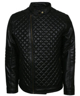 Men's Diamond Quilted Black Leather Bomber Jacket