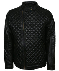 Men's Diamond Quilted Black Leather Bomber Jacket