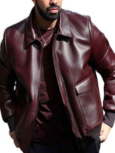 Drake Maroon Leather Bomber Jacket