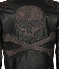 Skull Crossbones Quilted Leather Motorcycle Jacket