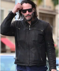 Keanu Reeves Black Leather Biker Jacket