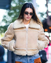 Cropped shearling leather jacket