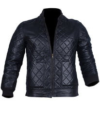 Men's Black Leather Diamond Quilted Biker Style jacket