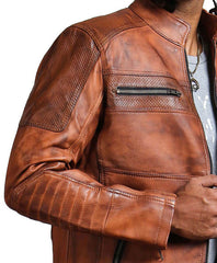 Men’s Brown Perforated Real Leather Jacket