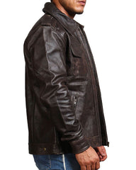 Men's Dark Brown Genuine Leather Trucker Jacket