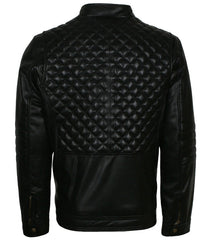 Men's Diamond Quilted Black Leather Bomber Jacket