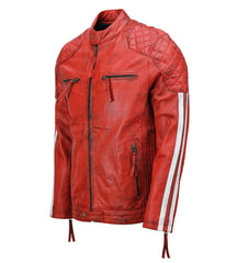 Men’s Red Motorcycle Quilted Leather Jacket