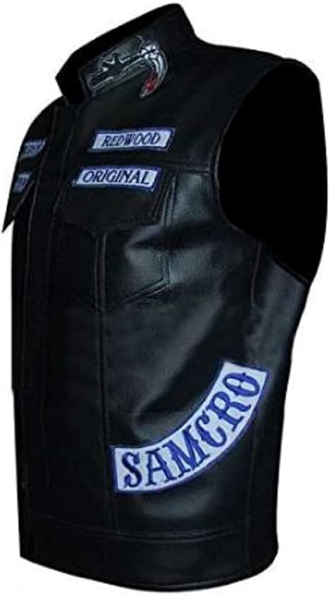 Black sleeveless biker jacket UK