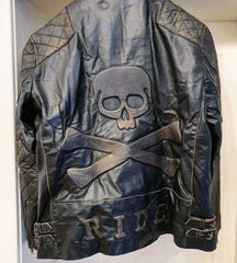 Skull Crossbones Quilted Leather Motorcycle Jacket