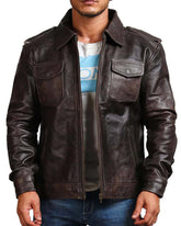 Men's Dark Brown Genuine Leather Trucker Jacket