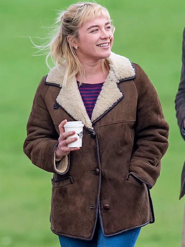 Florence Pugh shearling jacket UK