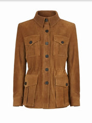Brown Suede Leather Coat