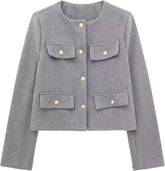 Tweed Cropped Jacket with Golden Buttons