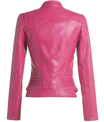 Women’s slim fit vibrant pink moto jacket