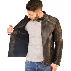 Men’s Vintage Black Quilted Biker Jacket