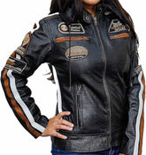 Women's Café Racer Badges Detachable Hooded Jacket