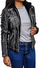 Women’s Hooded Leather Biker Jacket