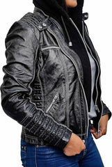Women’s Hooded Leather Biker Jacket
