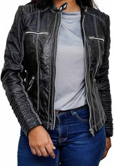 Women’s Hooded Leather Biker Jacket