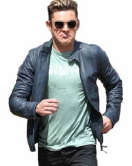 Baywatch Zac Efron Blue Real Leather Jacket