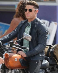 Baywatch Zac Efron Blue Real Leather Jacket