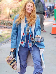Women's Blake Lively It Ends With Us Blue Shearling Trench Coat