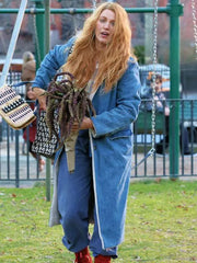 Women's Blake Lively It Ends With Us Blue Shearling Trench Coat