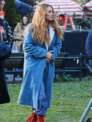 Women's Blake Lively It Ends With Us Blue Shearling Trench Coat
