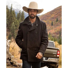 Ryan Bingham Yellowstone Black Wool Pea Coat