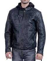 Men's Hooded Black Biker Leather Jacket