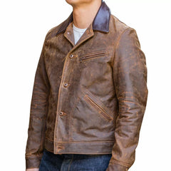 Charles Brown Cowboy Distressed Leather Jacket