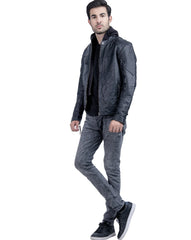 Men's Hooded Black Biker Leather Jacket