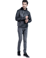 Men's Hooded Black Biker Leather Jacket