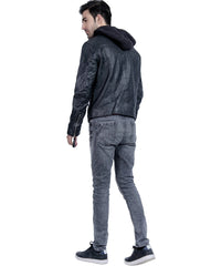 Men's Hooded Black Biker Leather Jacket