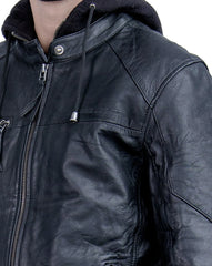 Men's Hooded Black Biker Leather Jacket