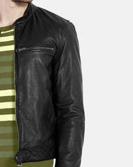 Men's Café Racer Distressed Leather Jacket