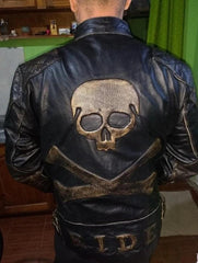 Skull Crossbones Quilted Leather Motorcycle Jacket