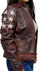 Women’s Stars and Stripes Dark Brown Moto Jacket