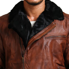 B3 Bomber Brown Leather Jacket with Fur lining